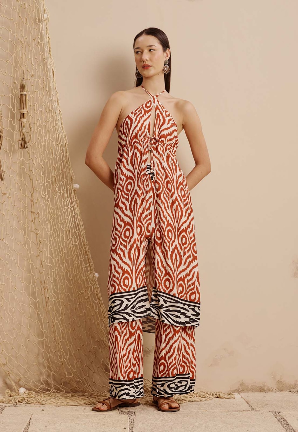 Calça Pantalona Elástico Costas Estampada Aruma