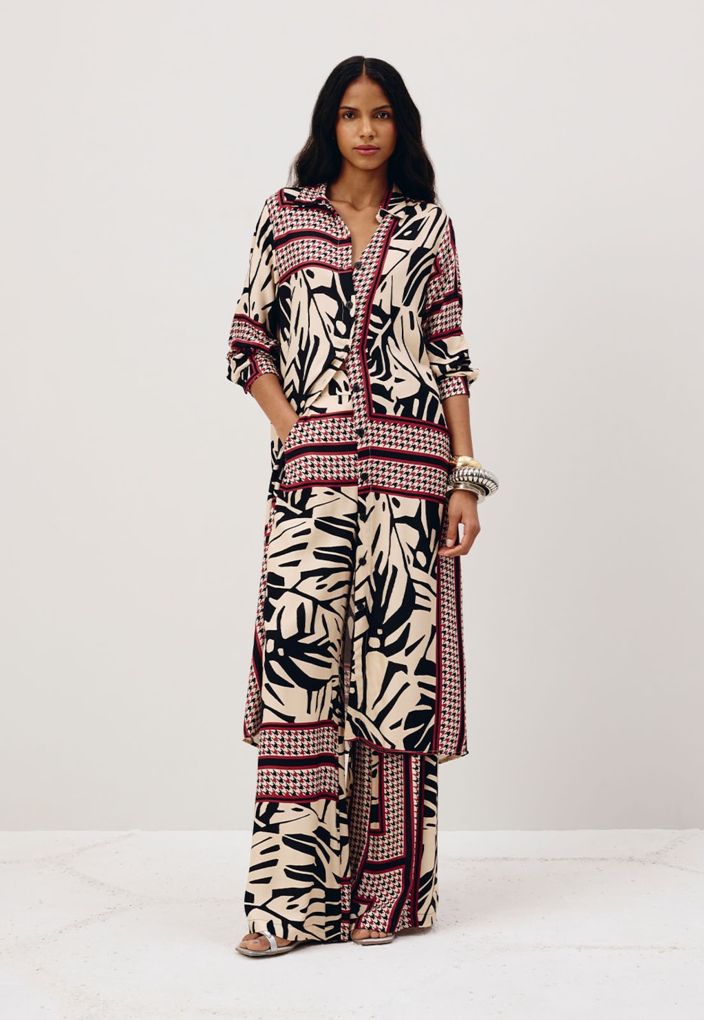 Calça Pantalona Elástico Estampada Costilla