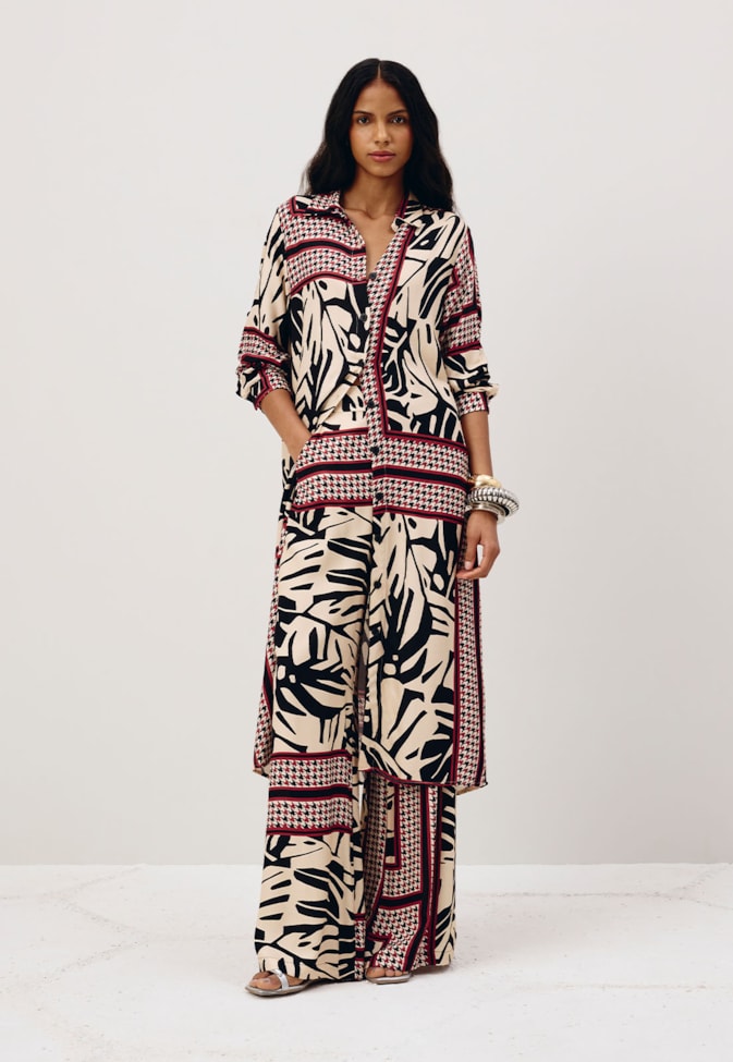 Calça Pantalona Elástico Estampada Costilla