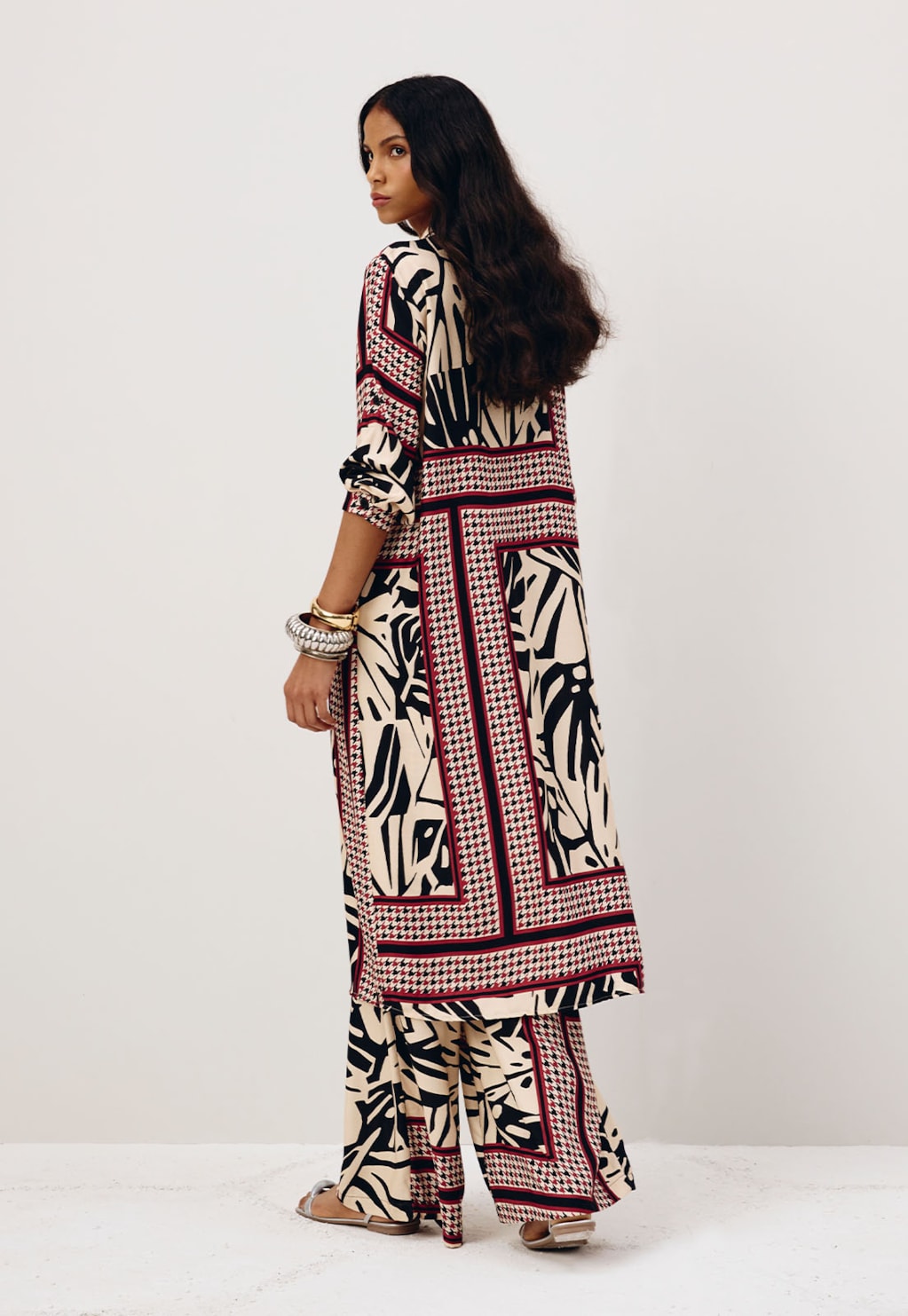 Calça Pantalona Elástico Estampada Costilla