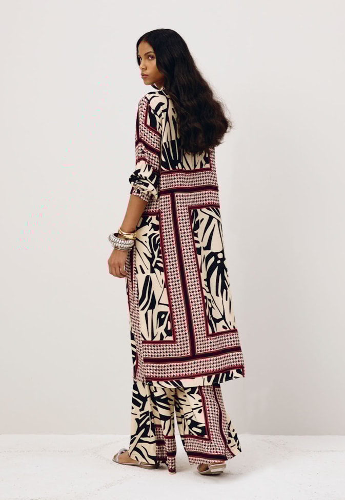 Calça Pantalona Elástico Estampada Costilla