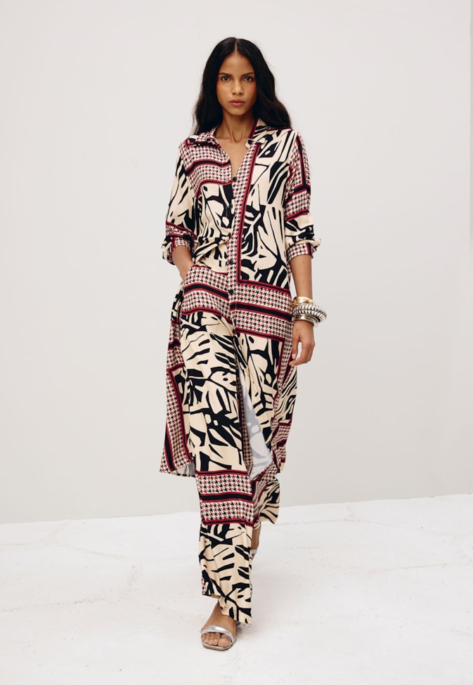 Calça Pantalona Elástico Estampada Costilla