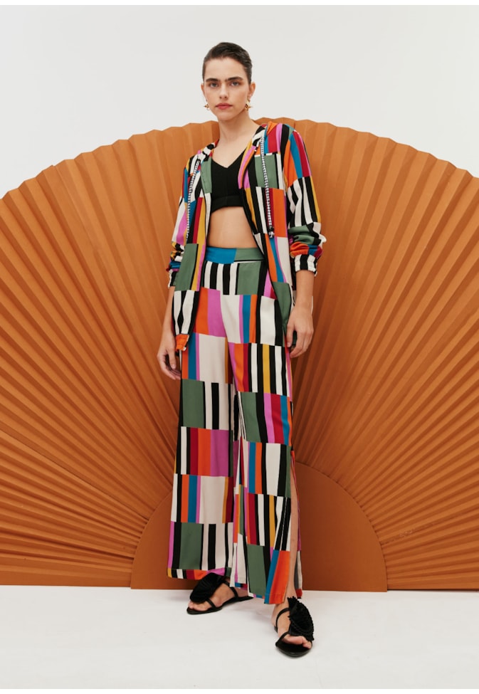 Calça Pantalona Elástico Estampada Frevo