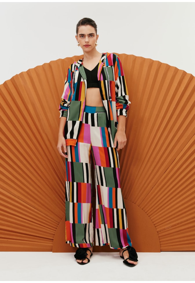 Calça Pantalona Elástico Estampada Frevo