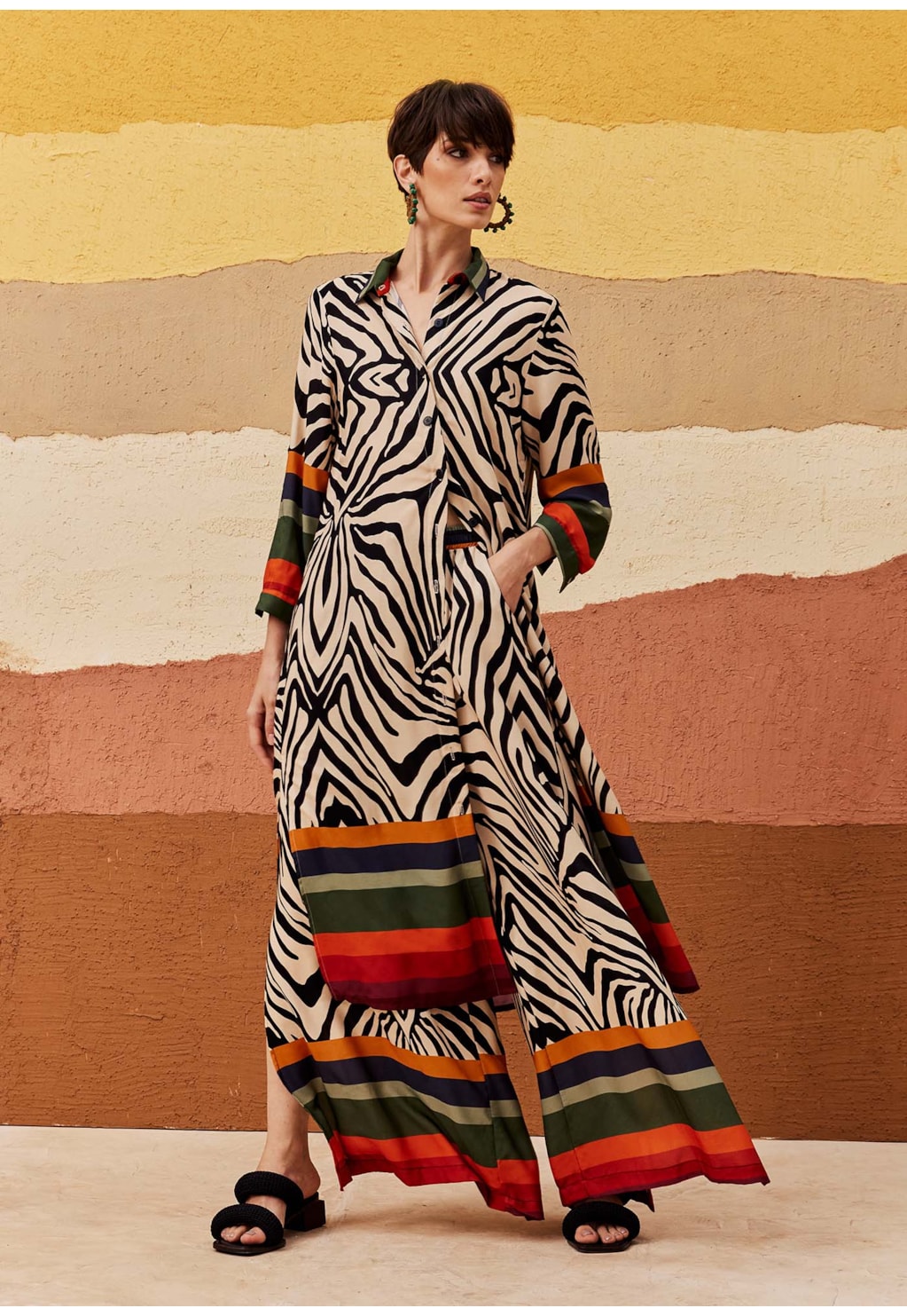 Calça Pantalona Elastico Estampada Zebra Color