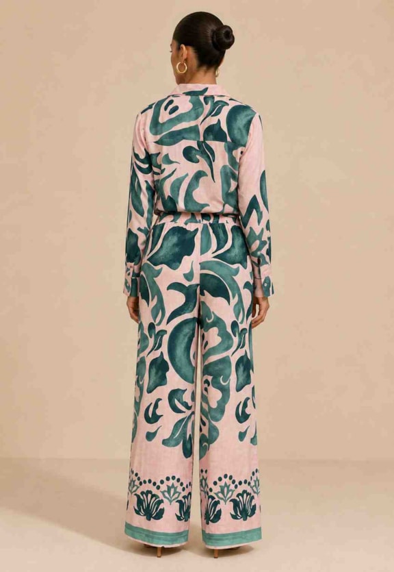 Calça Pantalona Estampada Ararca Vista Traseira