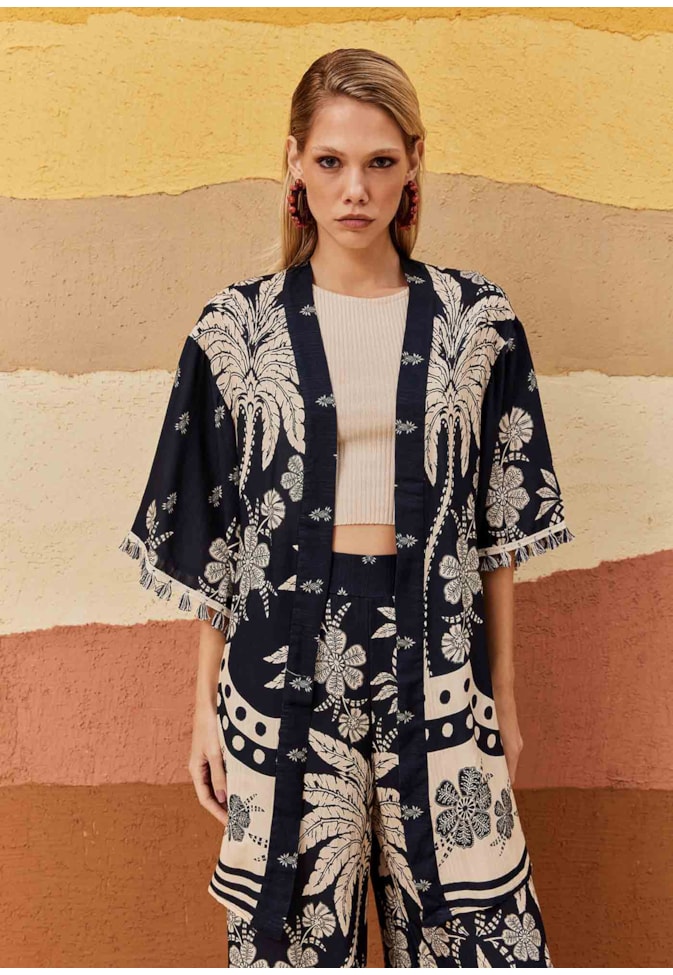 Calça Pantalona Estampada Arbol de Coco