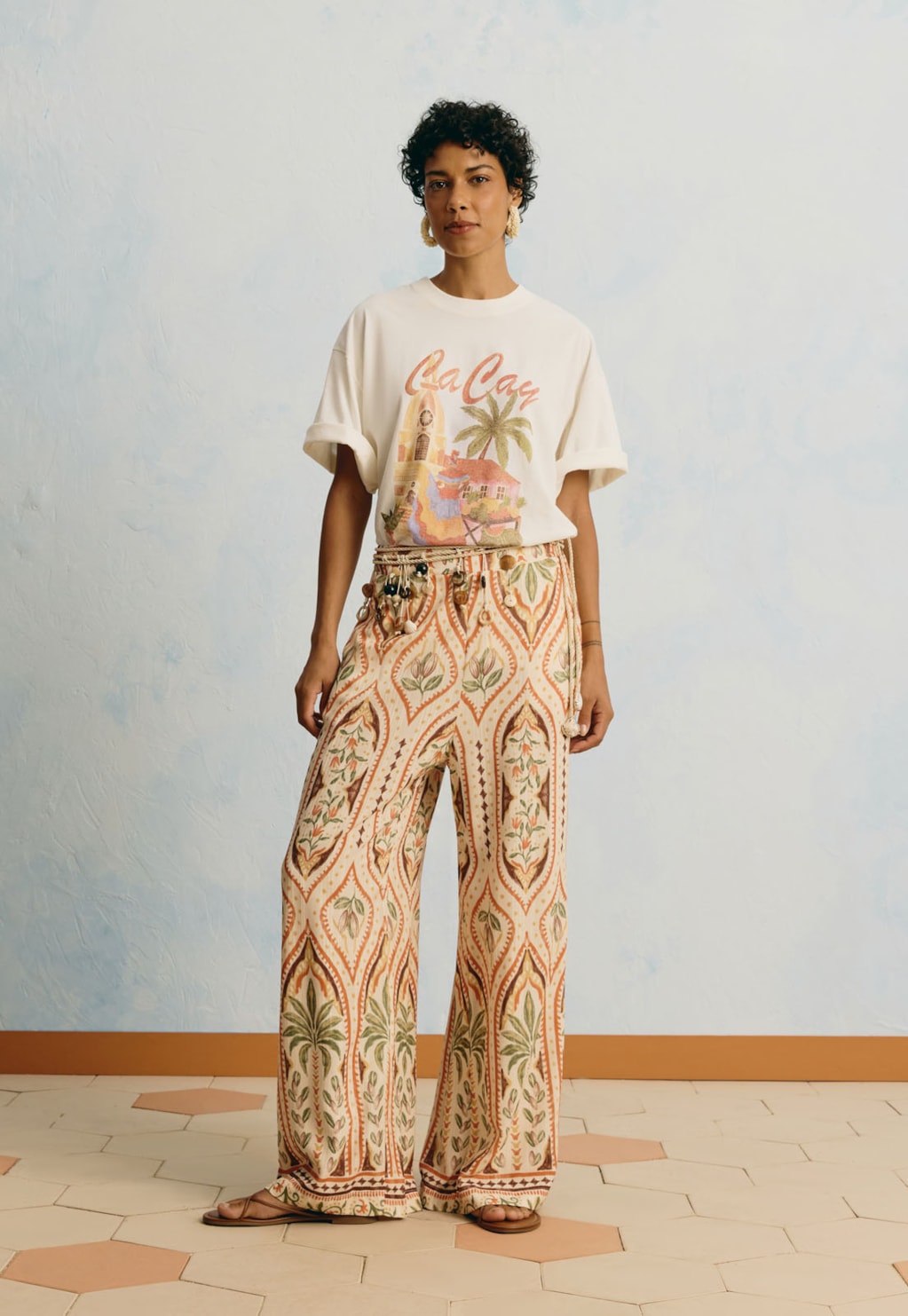 Calça Pantalona Estampada Arcos Calamar