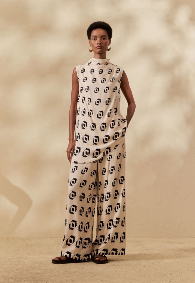 Calça Pantalona Estampada Cayma