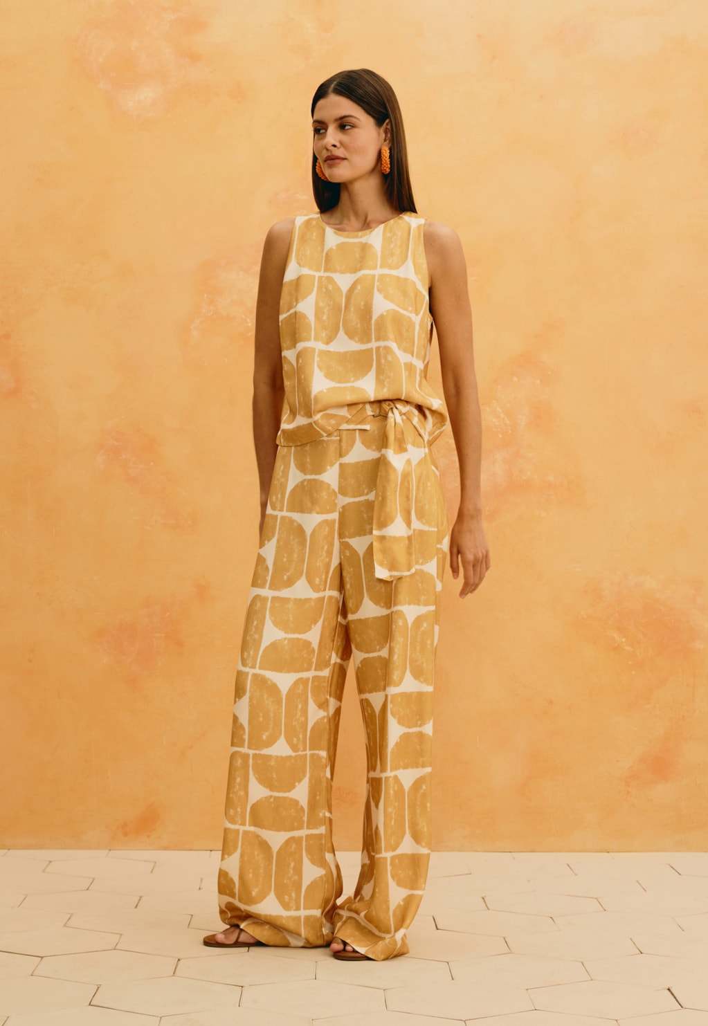 Calça Pantalona Estampada Del Oro