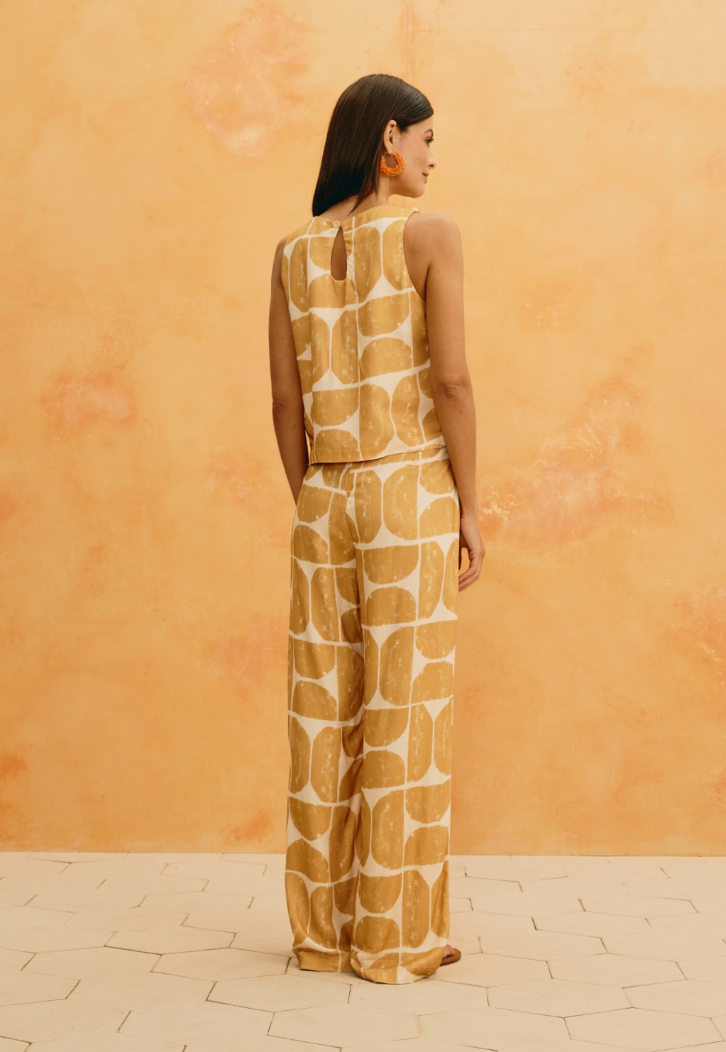 Calça Pantalona Estampada Del Oro