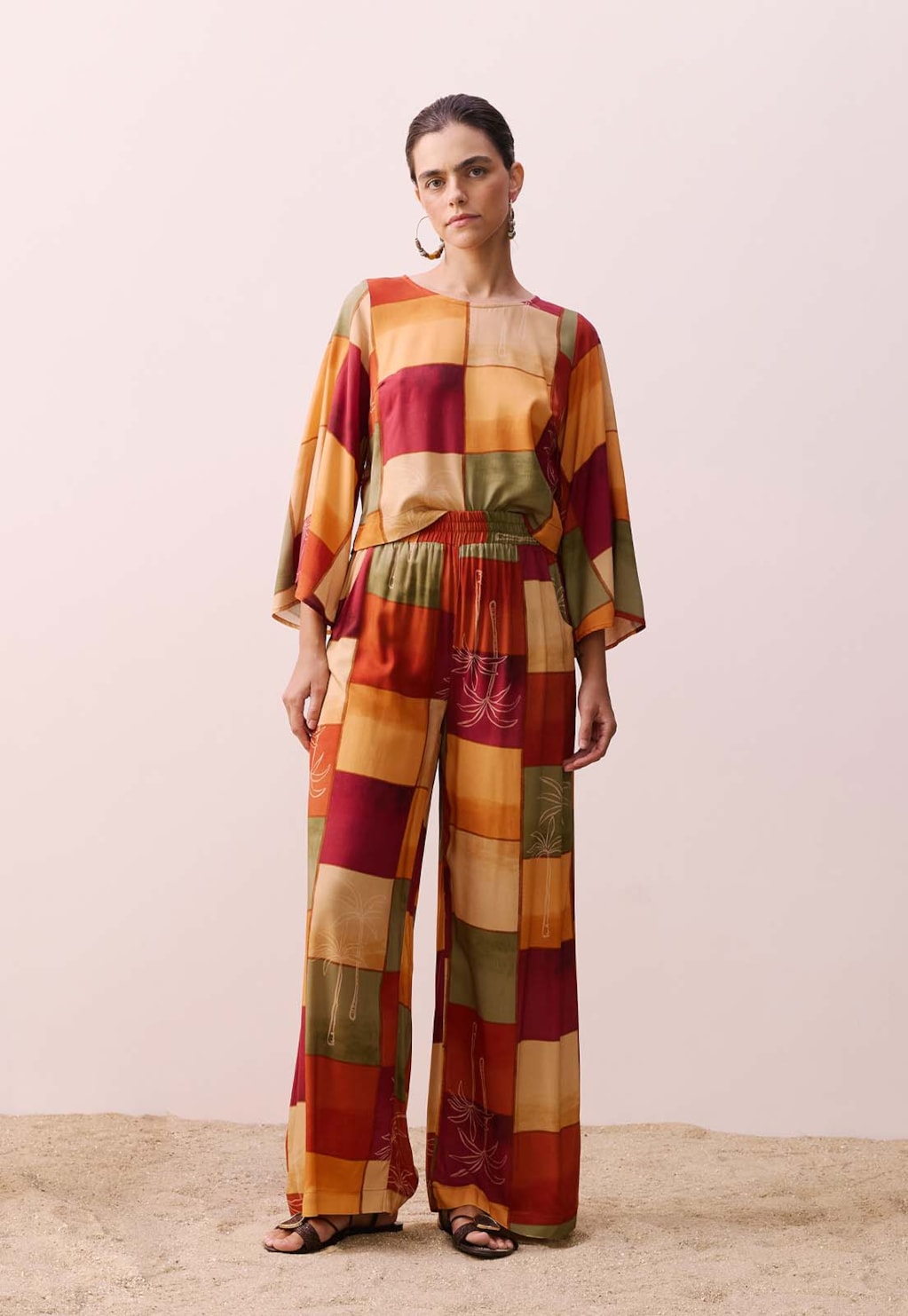 Calça Pantalona Estampada Encontro das Aguas
