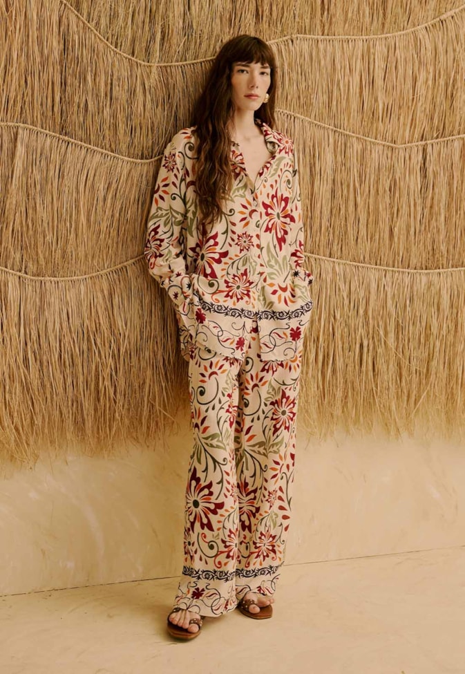 Calça Pantalona Estampada Flor de Mashua