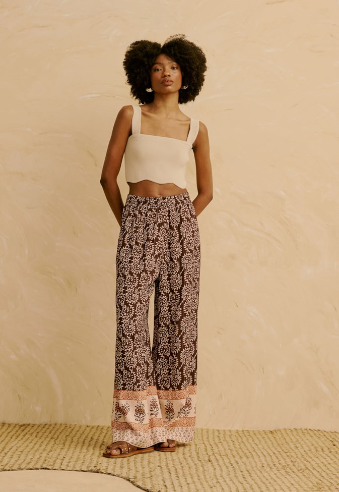 Calça Pantalona Estampada Kala