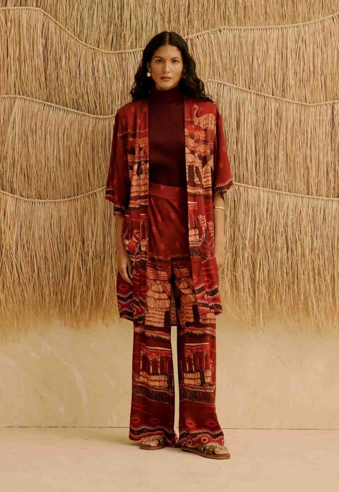 Calça Pantalona Estampada Lago Titicaca