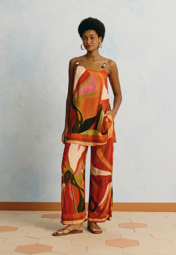 Calça Pantalona Estampada Latina Vista Frontal