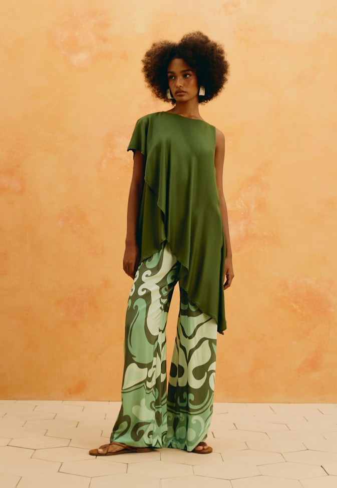 Calça Pantalona Estampada Nativa