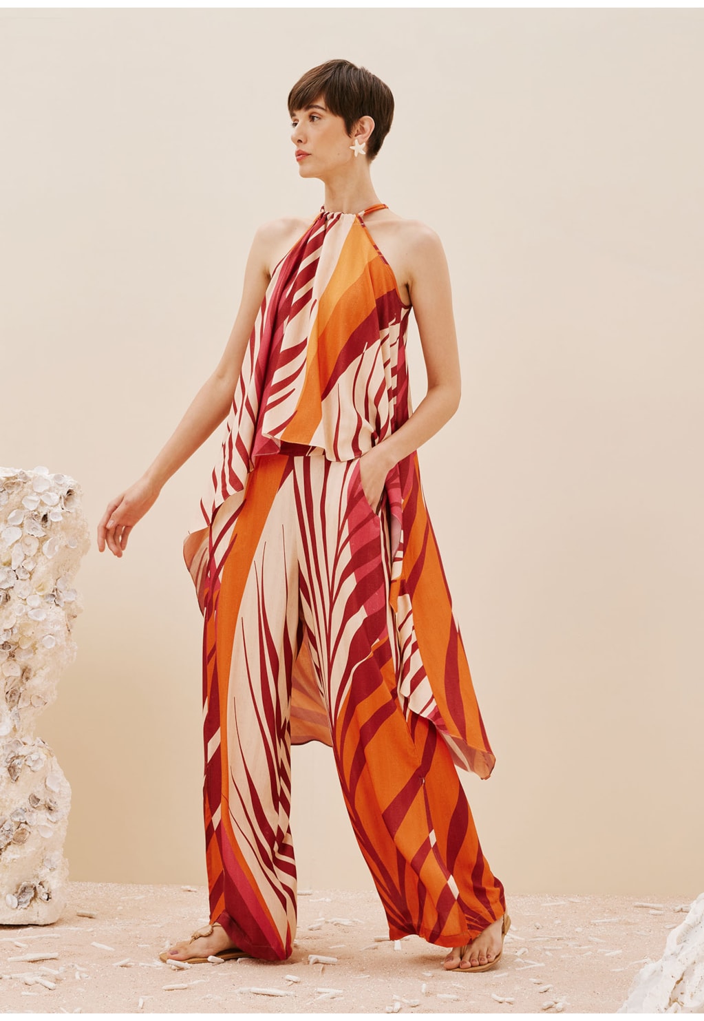 Calça Pantalona Estampada Palm