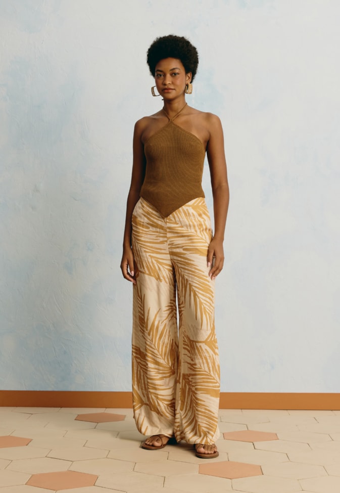 Calça Pantalona Estampada Palma Colombiana