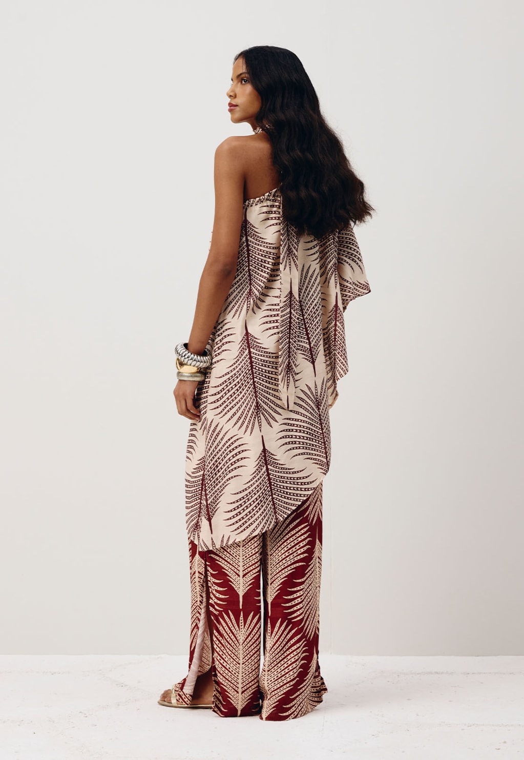 Calça Pantalona Estampada Palmas