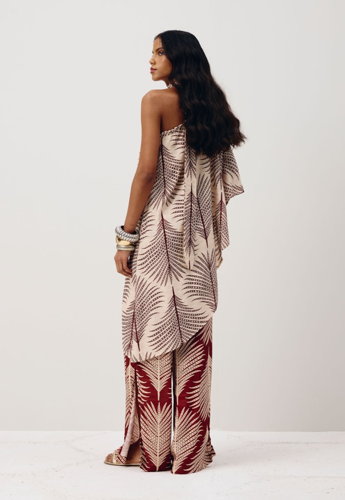 Calça Pantalona Estampada Palmas