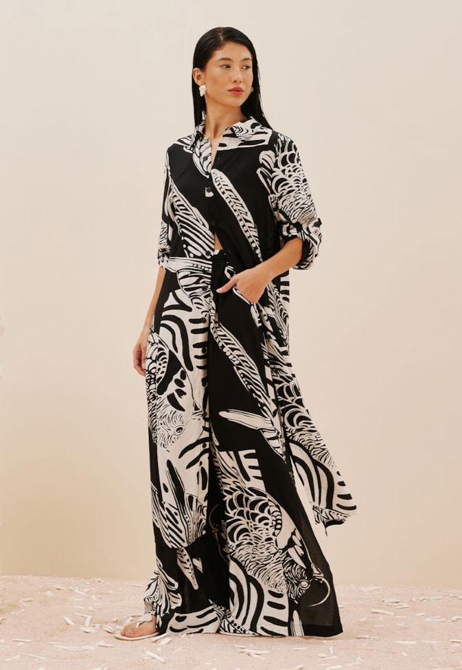 Calça Pantalona Estampada Plume