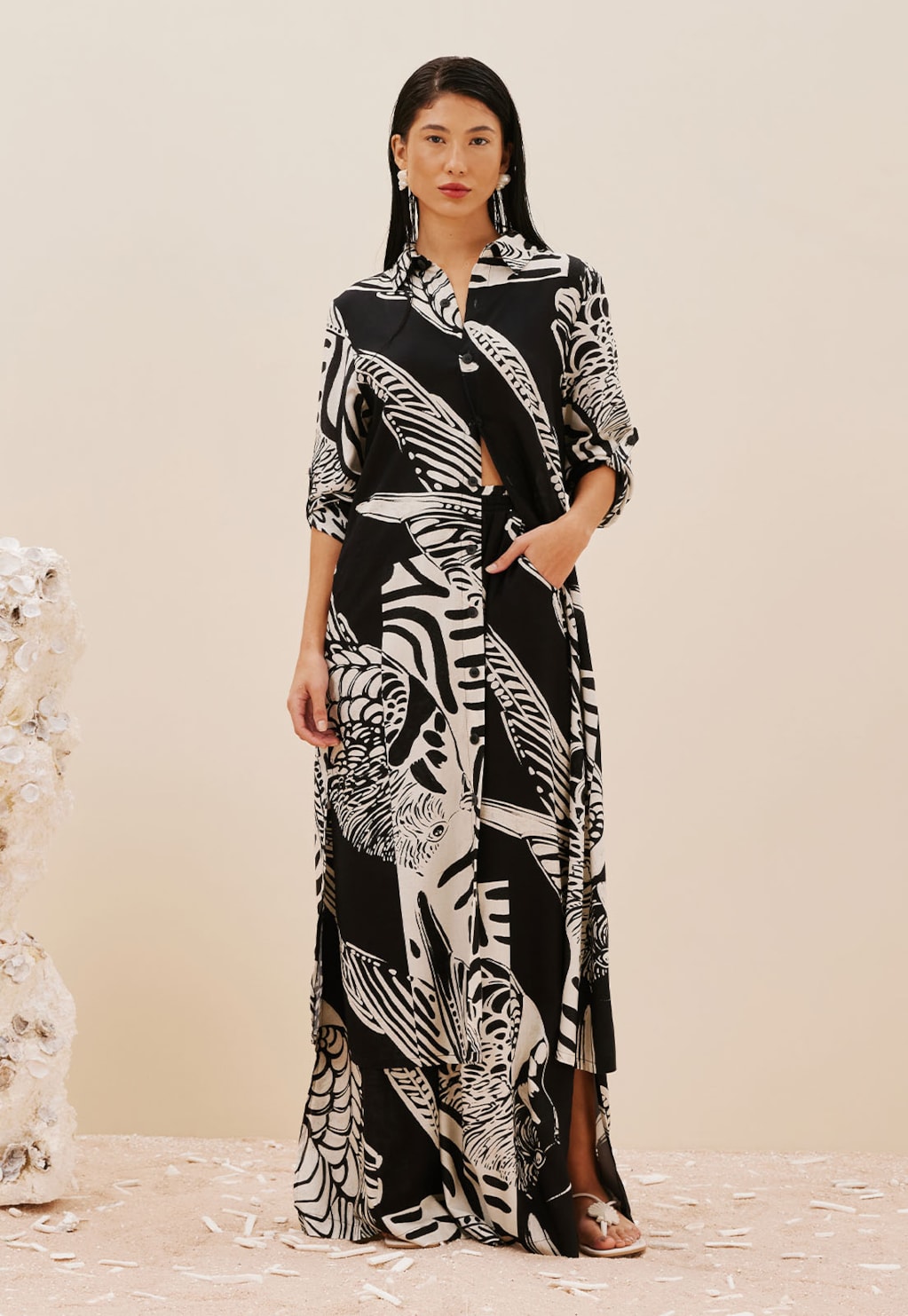 Calça Pantalona Estampada Plume