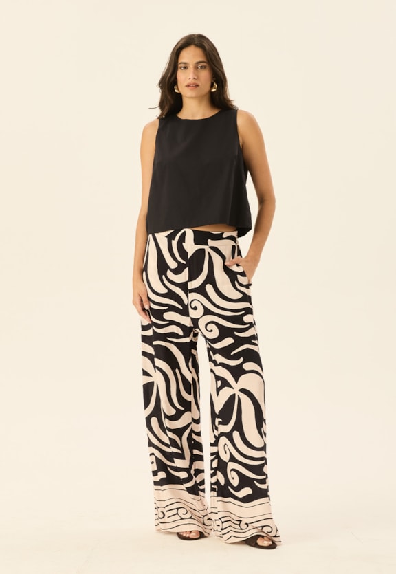 Calça Pantalona Estampada Pororoca Vista Frontal