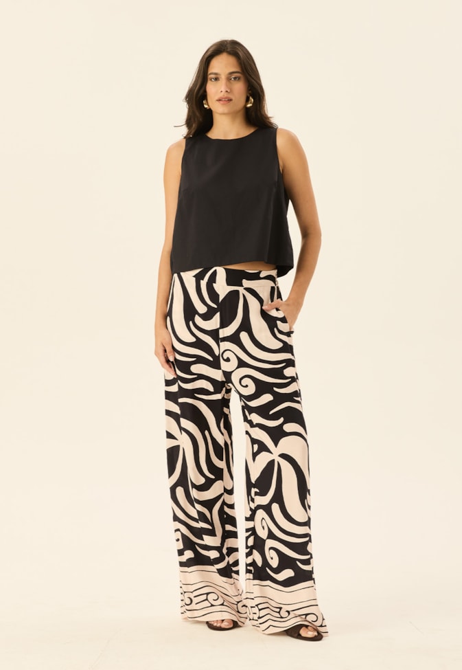 Calça Pantalona Estampada Pororoca