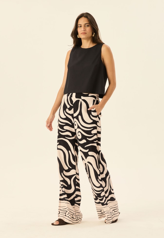 Calça Pantalona Estampada Pororoca