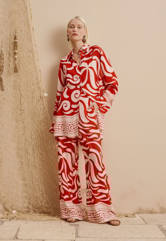 Calça Pantalona Estampada Pororoca Vista Frontal