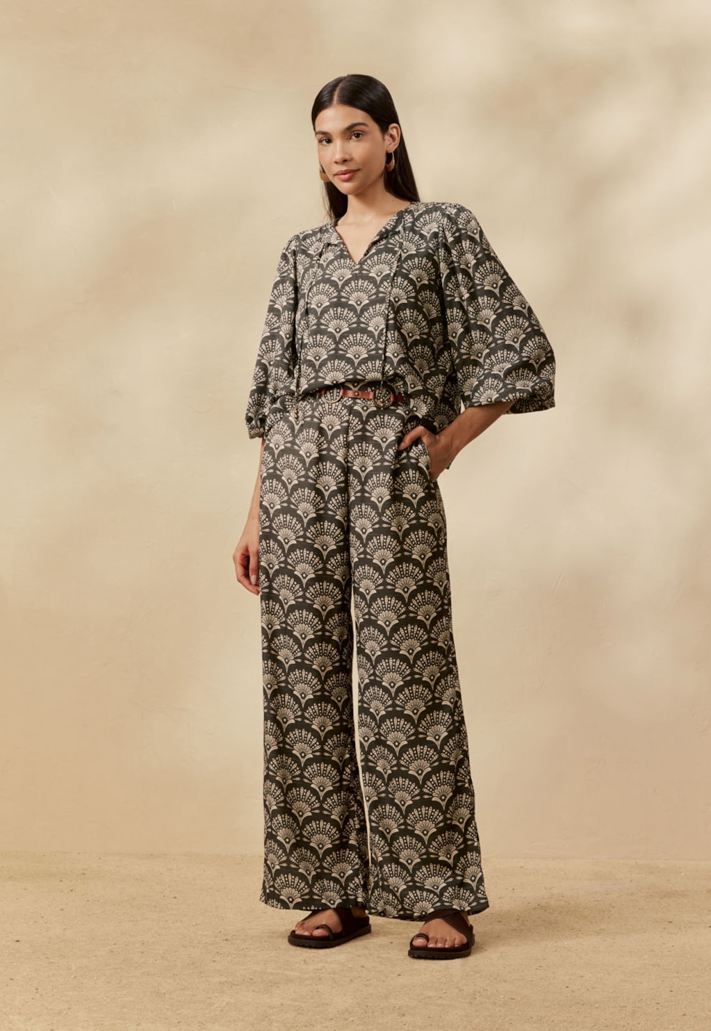 Calça Pantalona Estampada Puna