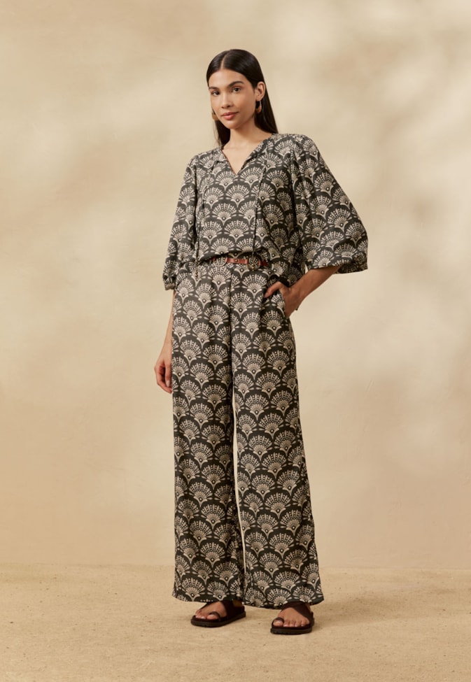 Calça Pantalona Estampada Puna
