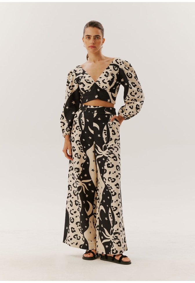 Calça Pantalona Estampada Savana