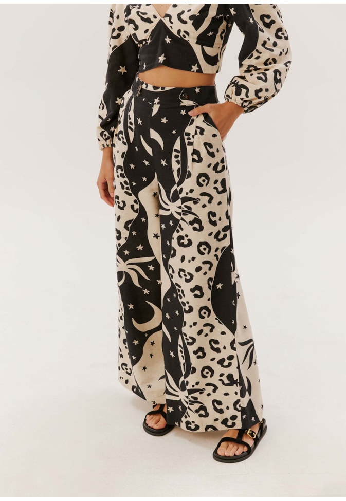 Calça Pantalona Estampada Savana
