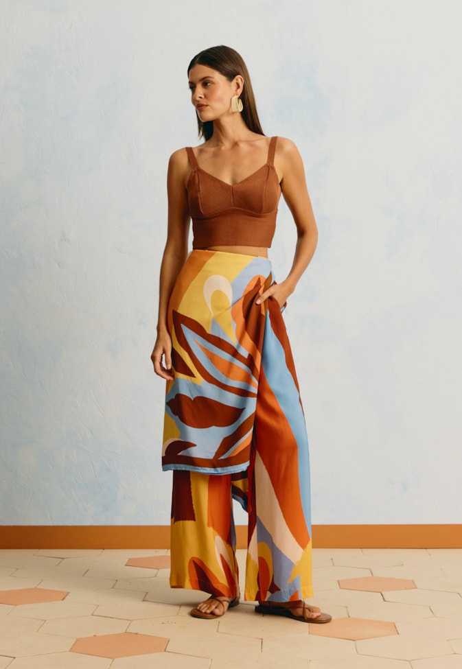 Calça Pantalona Estampada Solare