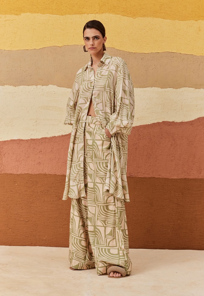 Calça Pantalona Estampada Tierras Altas