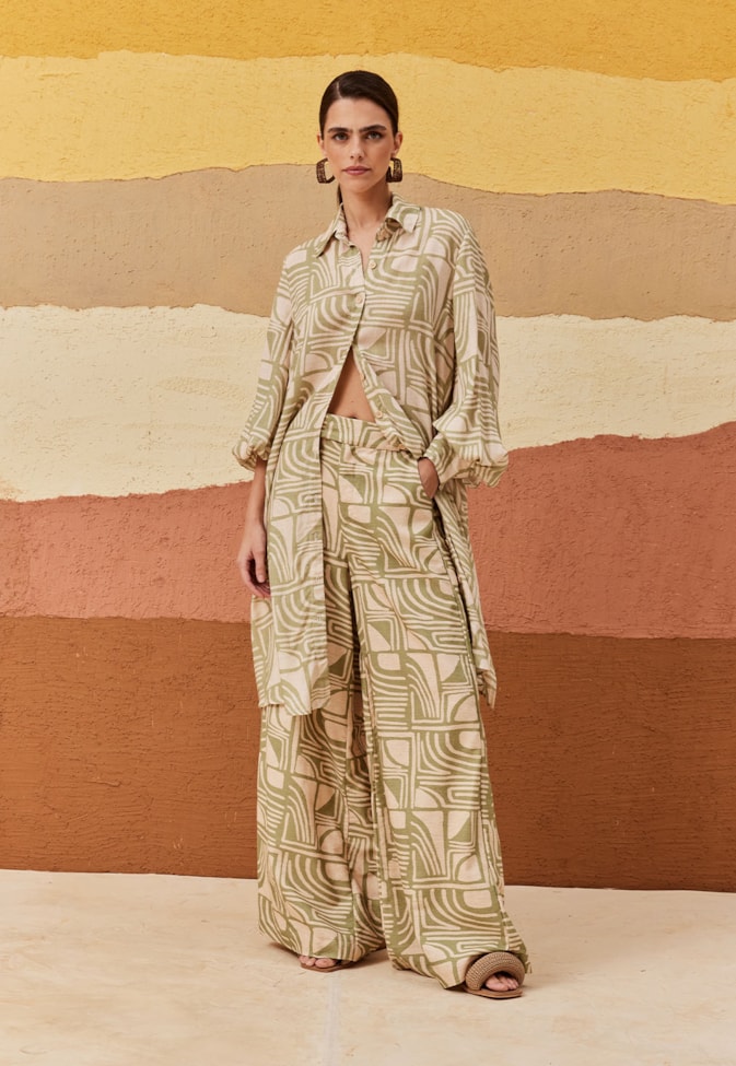 Calça Pantalona Estampada Tierras Altas