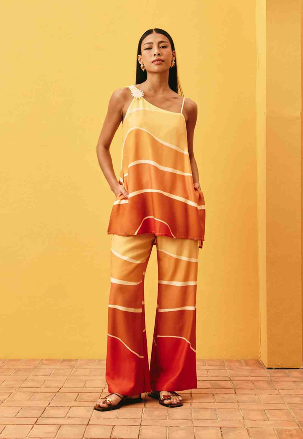 Calça Pantalona Estampada Tropicália