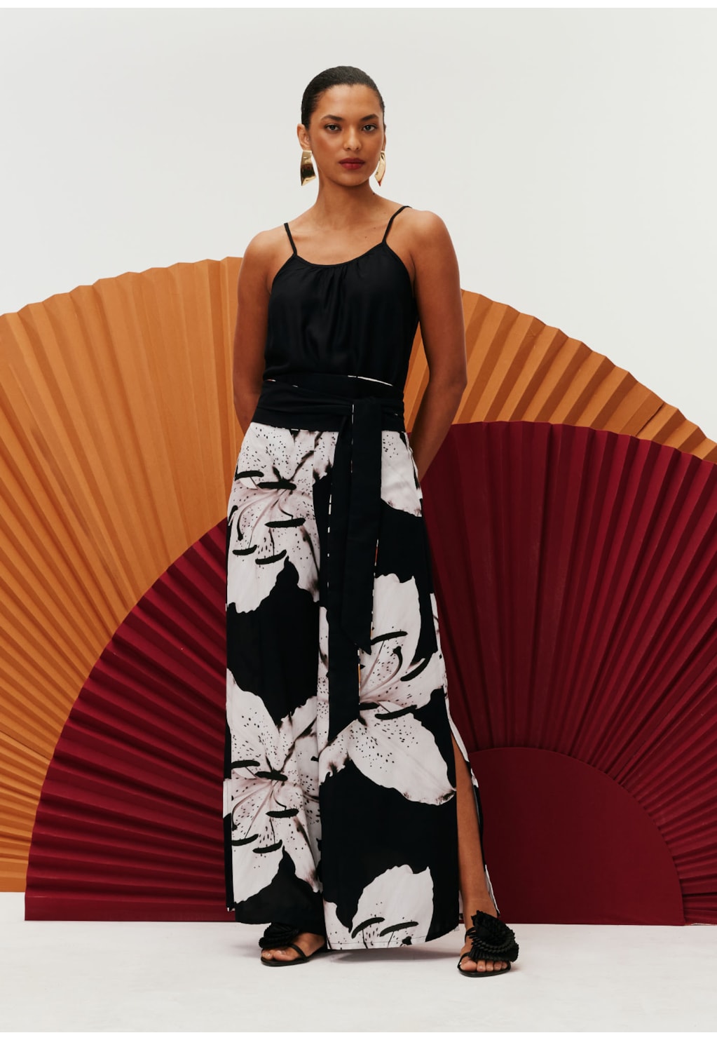 Calça Pantalona Fenda Estampada Tango