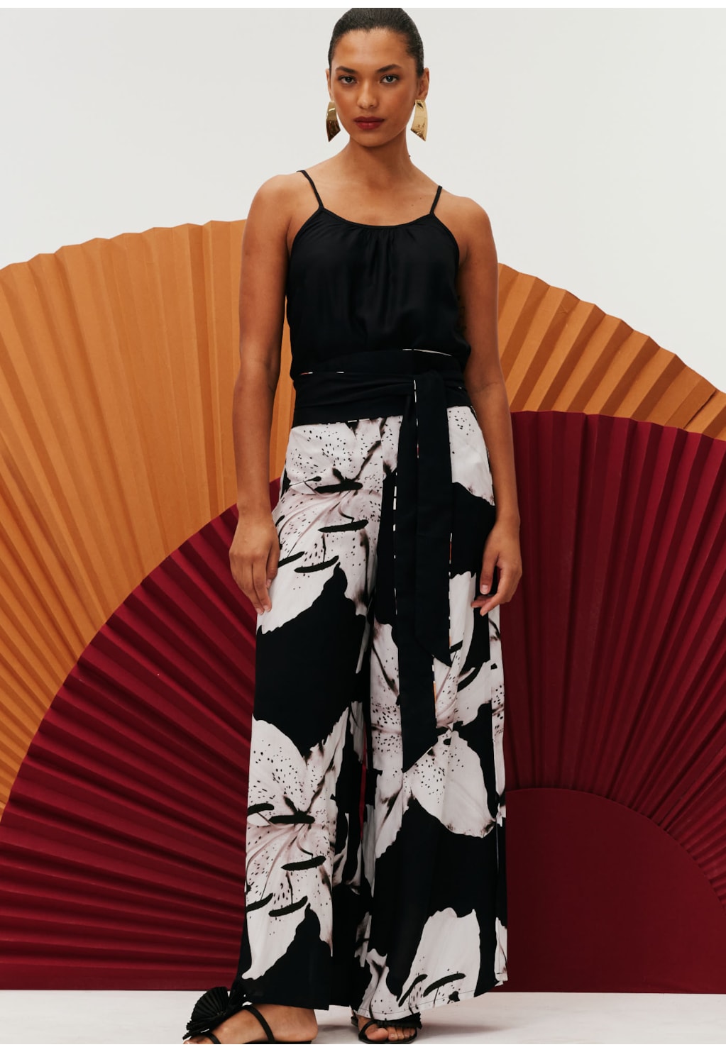 Calça Pantalona Fenda Estampada Tango