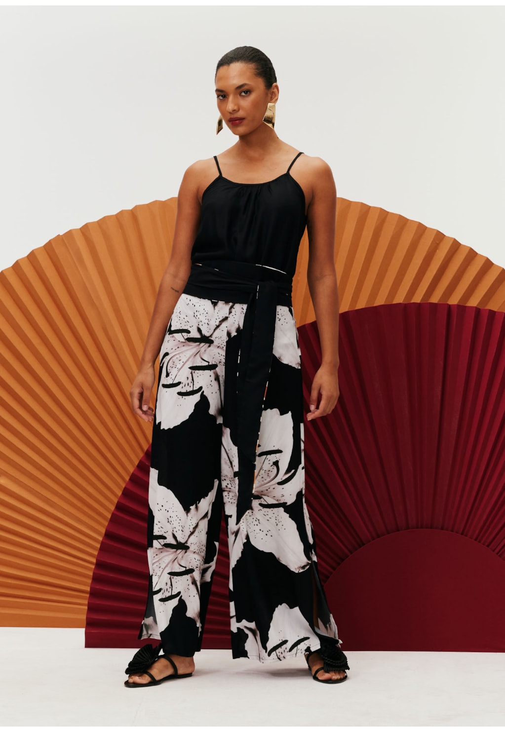 Calça Pantalona Fenda Estampada Tango