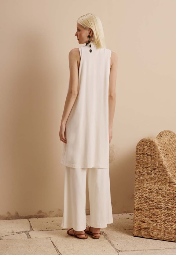 Calça Pantalona Fendas Costa Elástico Vista Traseira