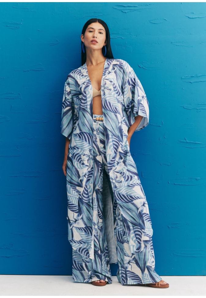 Calça Pantalona Fendas Estampada Cacau Arriba