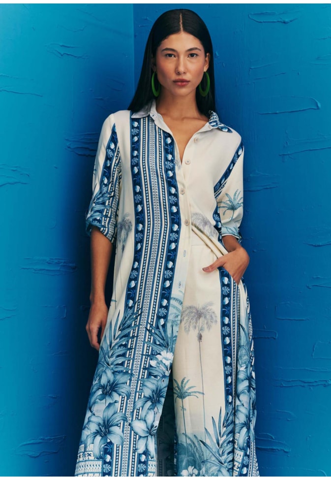 Calça Pantalona Fendas Estampada San Andres