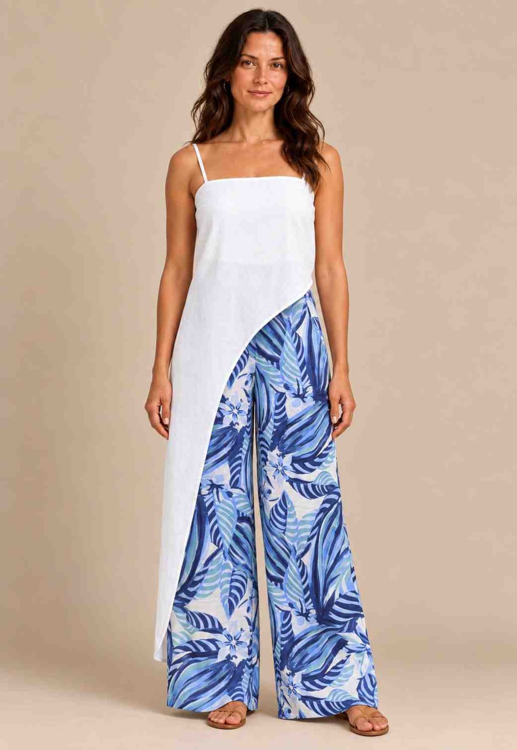 Calça Pantalona Fendas Laterais Estampada