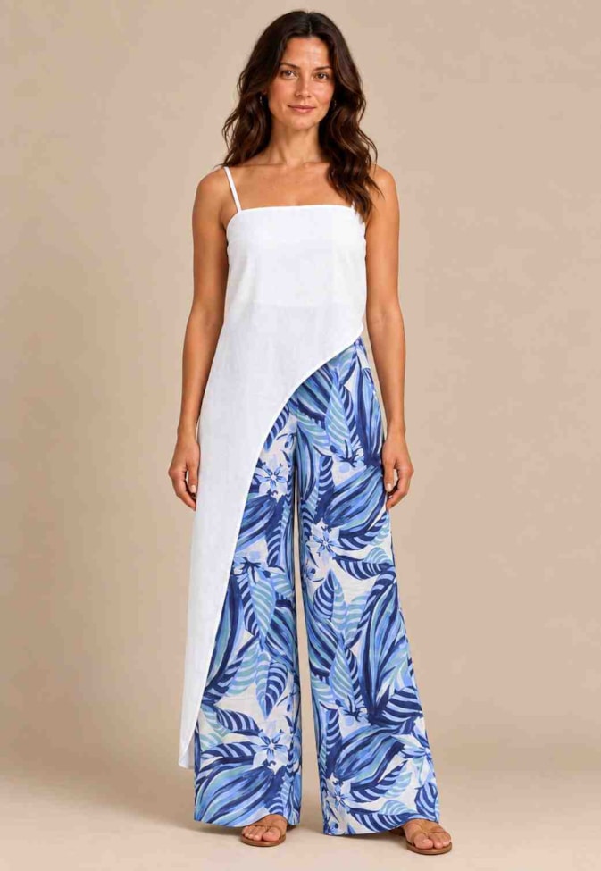 Calça Pantalona Fendas Laterais Estampada