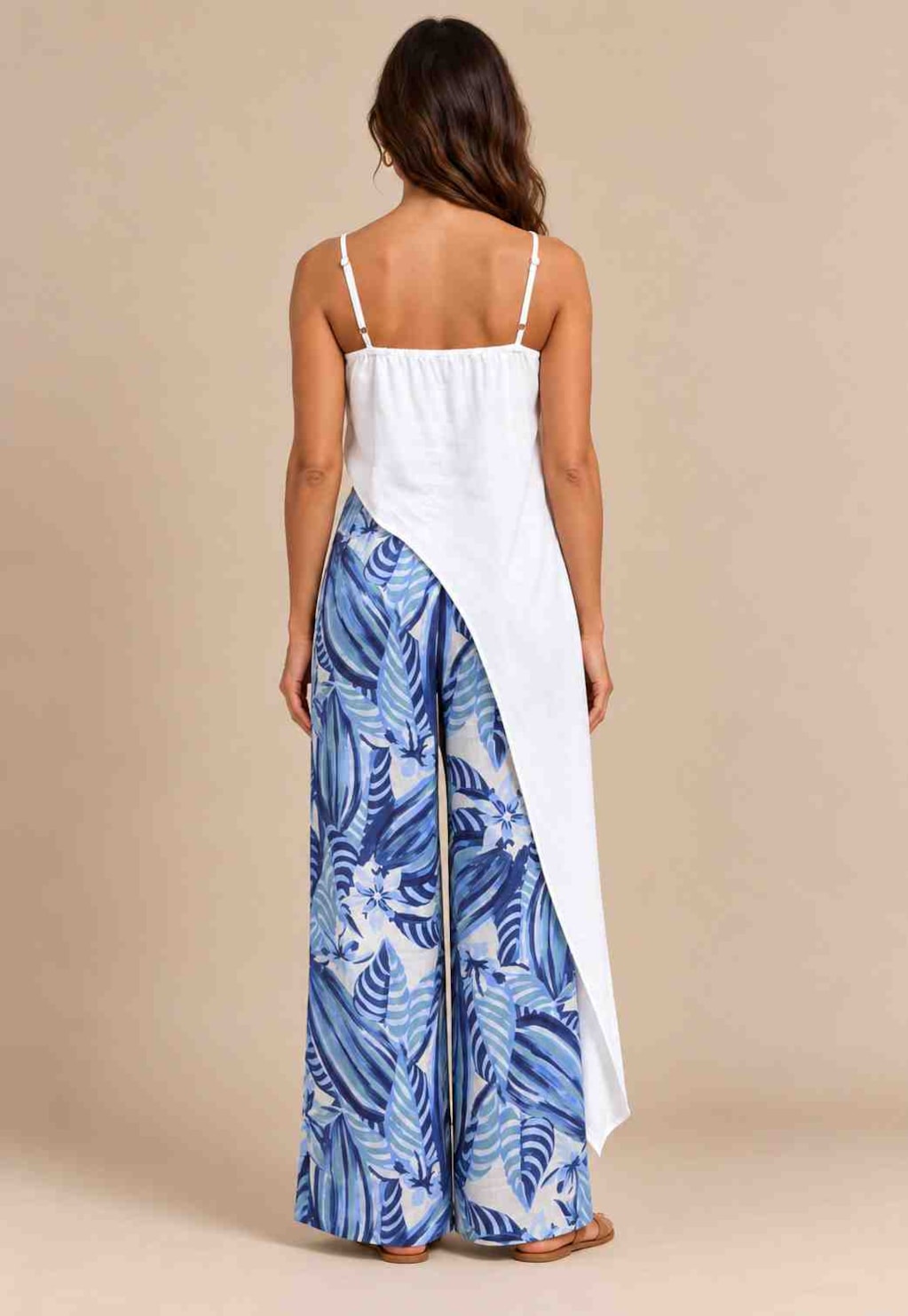 Calça Pantalona Fendas Laterais Estampada