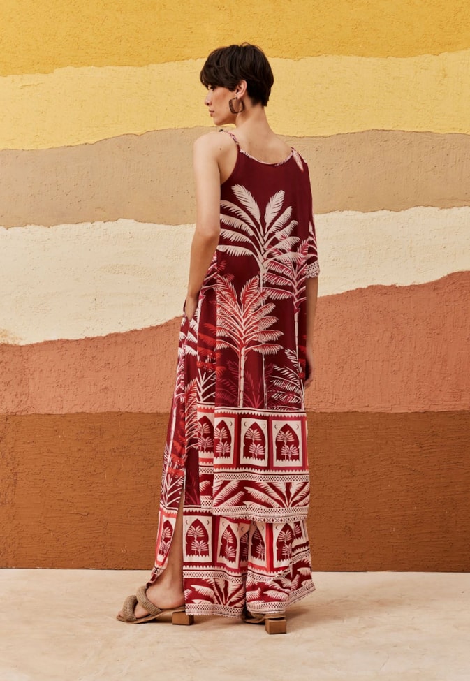 Calça Pantalona Fendas Laterais Estampada Zapata