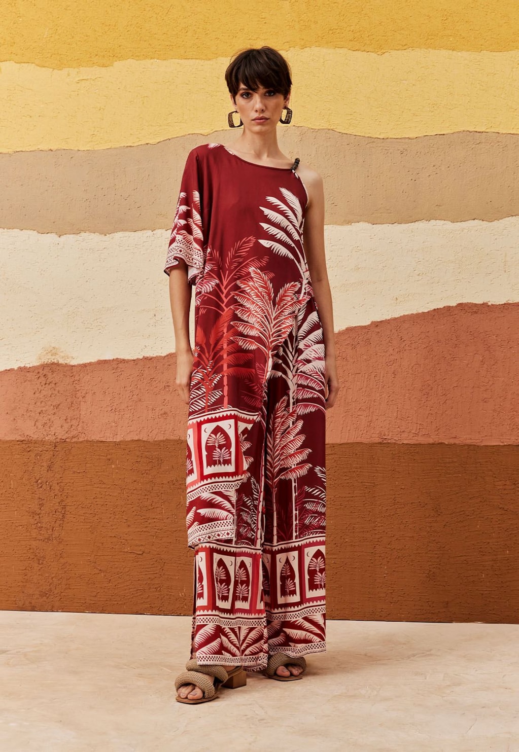 Calça Pantalona Fendas Laterais Estampada Zapata